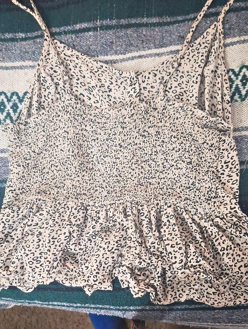 Japna Leopard Print Peplum Cami Top in Beige & Black
